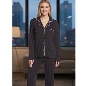 Eberjey Gisele Pajama Set Women's Small Long Sleeve Pant Black Sorbet PJ1018